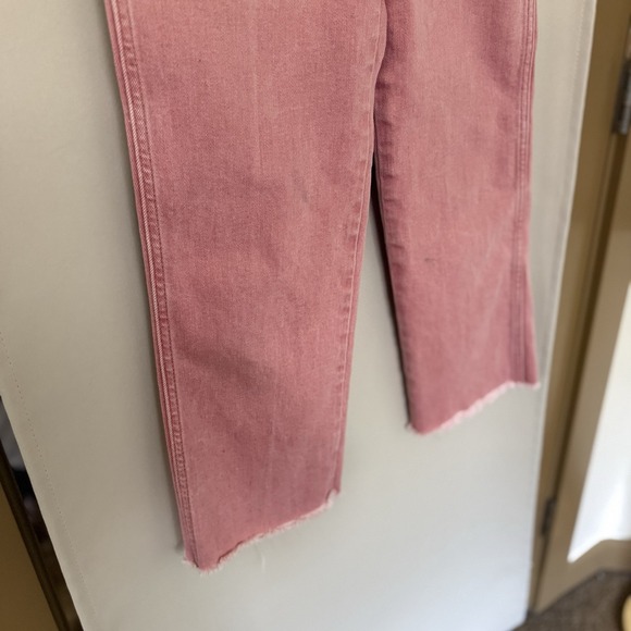 Wrangler Womens 26 Pink High Rise Heritage‎ Fit Raw Hem Straight Leg Denim Jeans - Picture 3 of 10